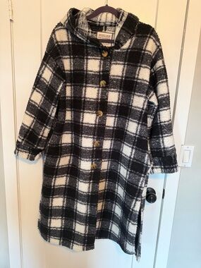 Cozy Black and White Plaid Button-Up Coat